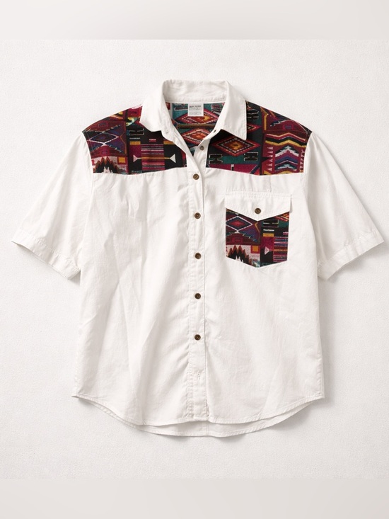 Vintage Tops - Vintage Tapestry Button Front Lightweight Blouse Aztec Southwestern Print Rodeo